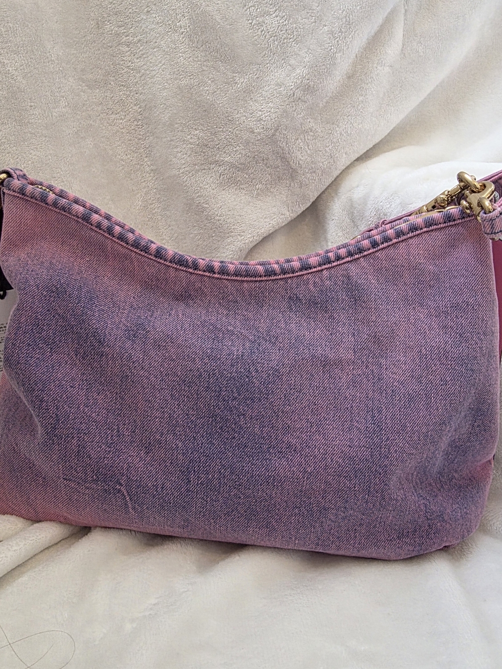 Custom Hand-Dyed Pink Coach Laurel Shoulder Bag | Reworked Denim with Charms - Picture 11 of 15